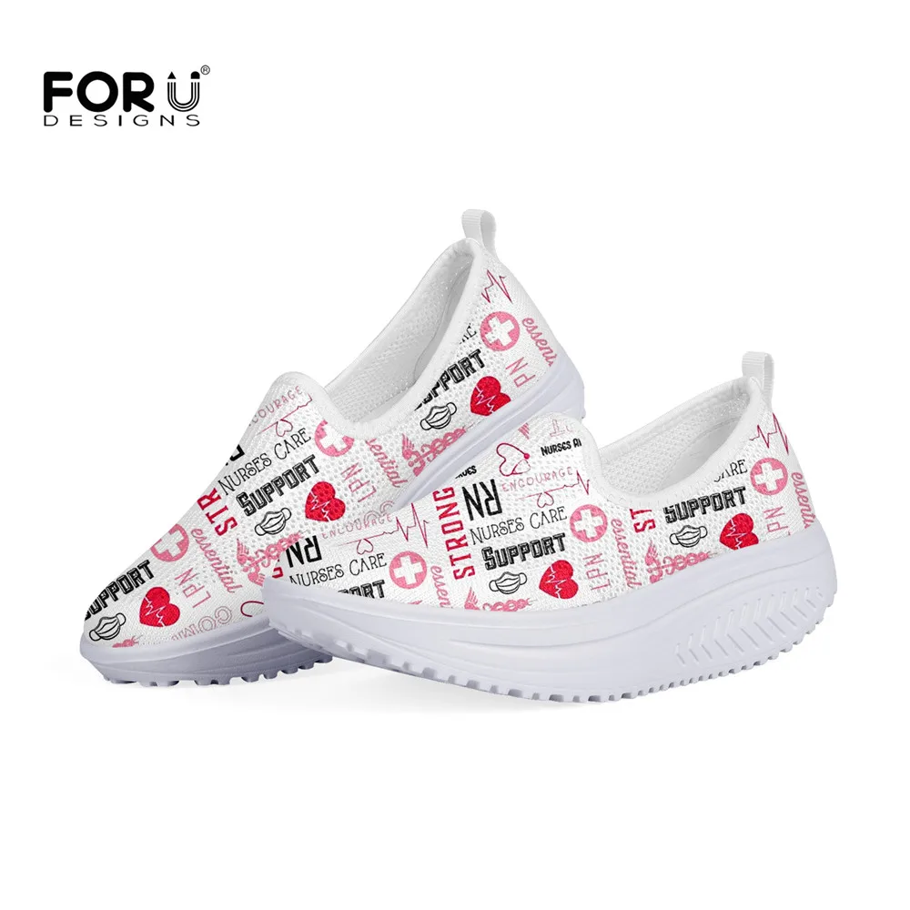 

FORUDESIGNS Fashion Nurse-heart Pattern Summer Women Mesh Shoes Woman Casual Sneakers Nursing Ladies Swing Slimming Zapatos 2021