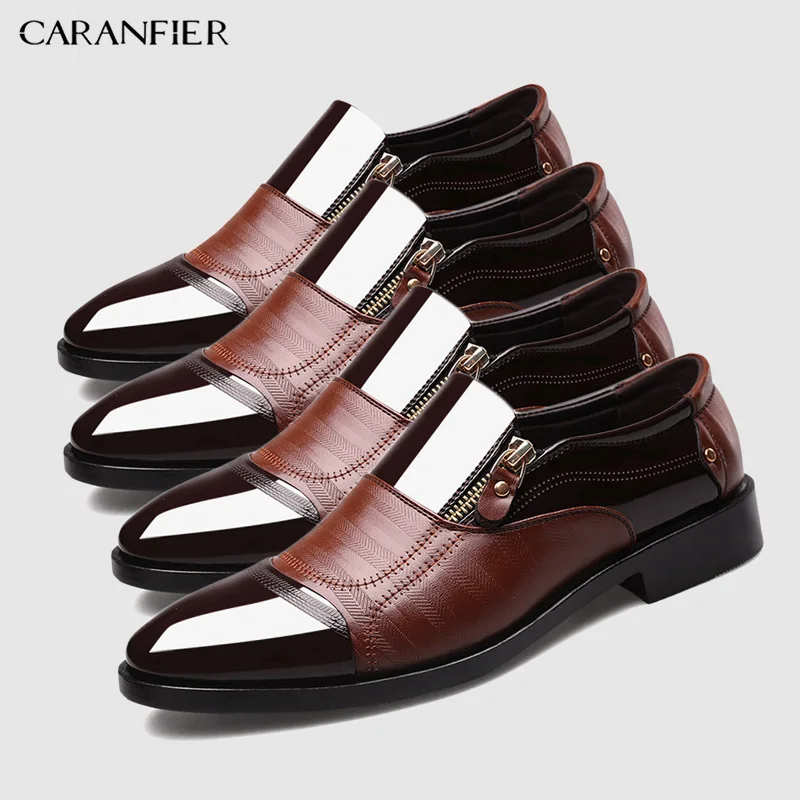 2Pair brown CARANFIER/2 пары итальянских черных официальных туфель; мужские лоферы; свадебные модельные туфли; Туфли-оксфорды из лакированной кожи; мужские кожаные туфли - Цвет: 2Pair brown