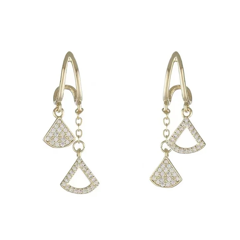

Korean exquisite rhinestone fan-shaped tassel earrings women's trendy small temperament design earrings