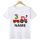 Тянущаяся мультяшная футболка для мальчиков с рисунком трактор, Детская футболка с именем на заказ на день рождения, одежда для маленьких девочек