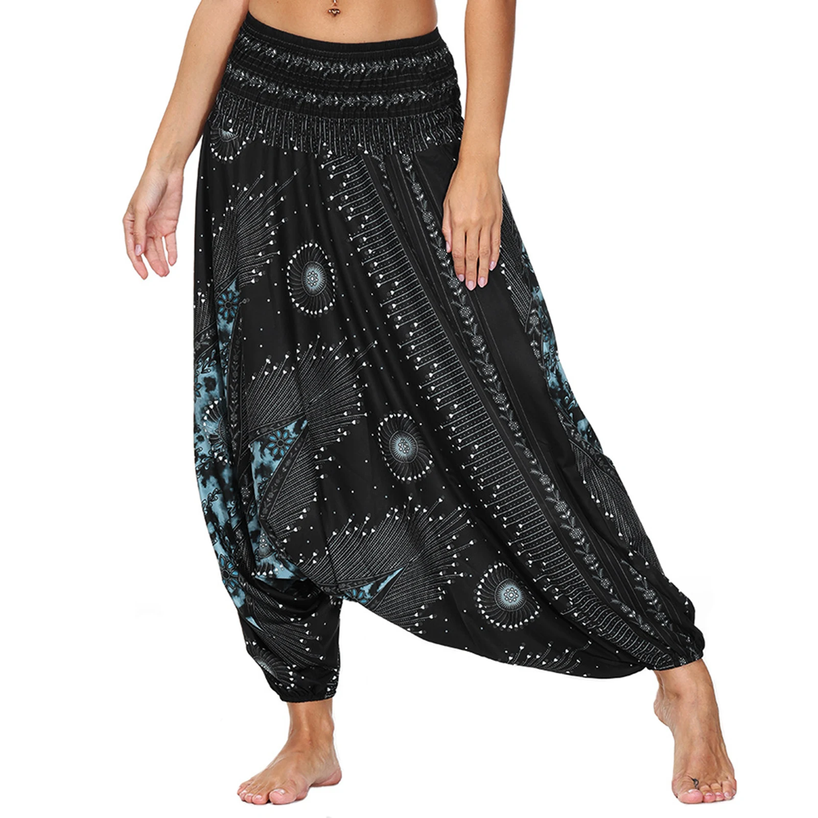 

Beach Pants Leisure Sports Pants Yoga Harem Pants Women's Low Waist Elastic High Waist Loose Hippie Bohemian Aladdin Pants