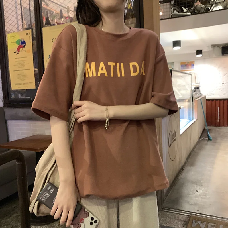 

Letter Print Loose Short Sleeve T Shirt Female Top Clothes 2021 New Korean Style Women's Fashionable Daily Temperament Wild