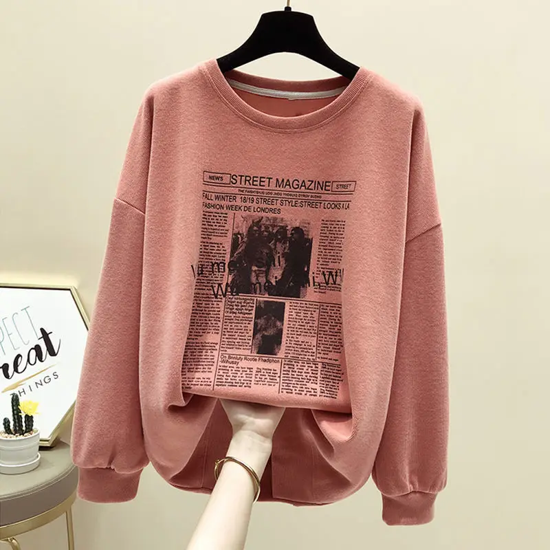 

2021 Spring Autumn Woman's Sweatshirt Oversize Female Loose Print Warm Women Sweatshirts Lady Fashion Plus Size Sweatshirts Ins