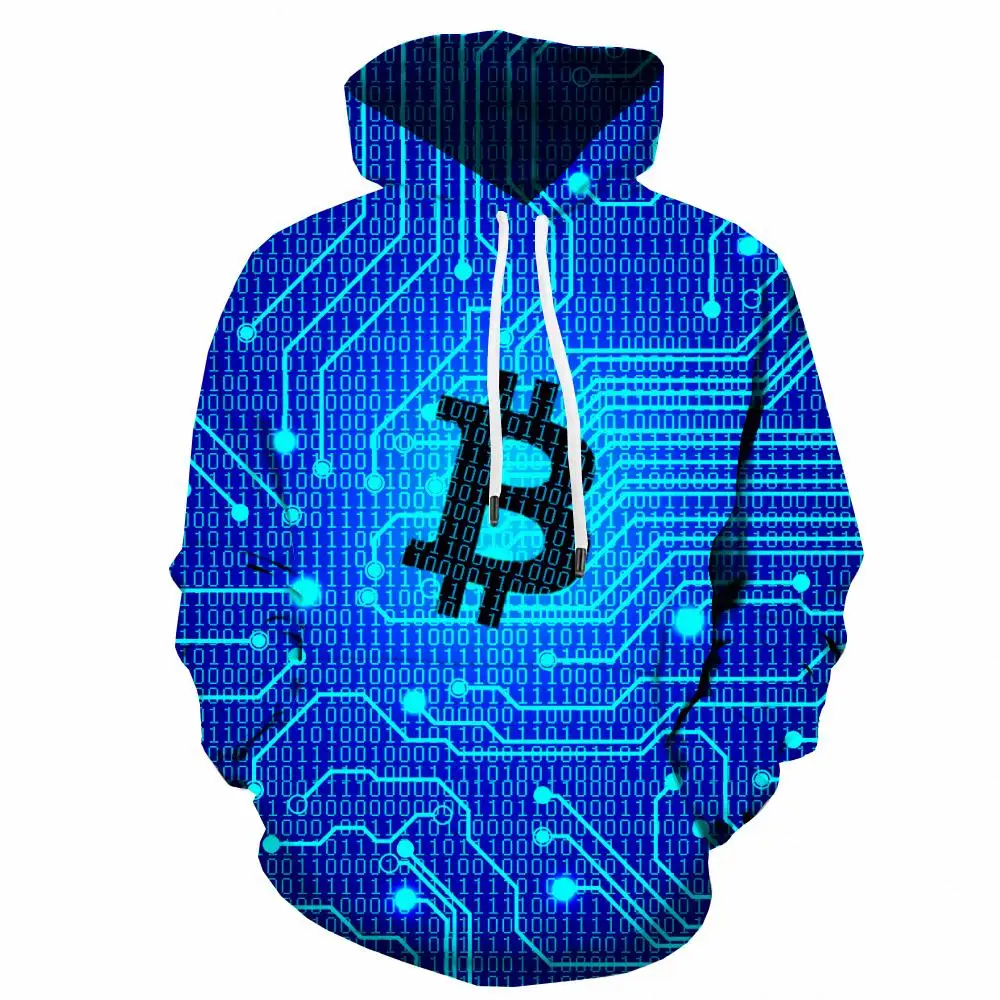 

Толстовка мужская с 3D-принтом биткоинов, свитшот с капюшоном в стиле ретро, повседневный пикантный синий худи в стиле унисекс, хип-хоп, в стиле Харадзюку