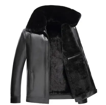 mens leather jacket motorcycle coat middle aged men jackets velvet thicken clothes jaqueta de couro fashion big fur collar