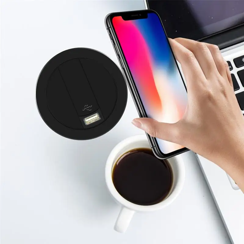 universal wireless qi charger furniture office table mounted quick charging pad with usb port for smart phones white free global shipping