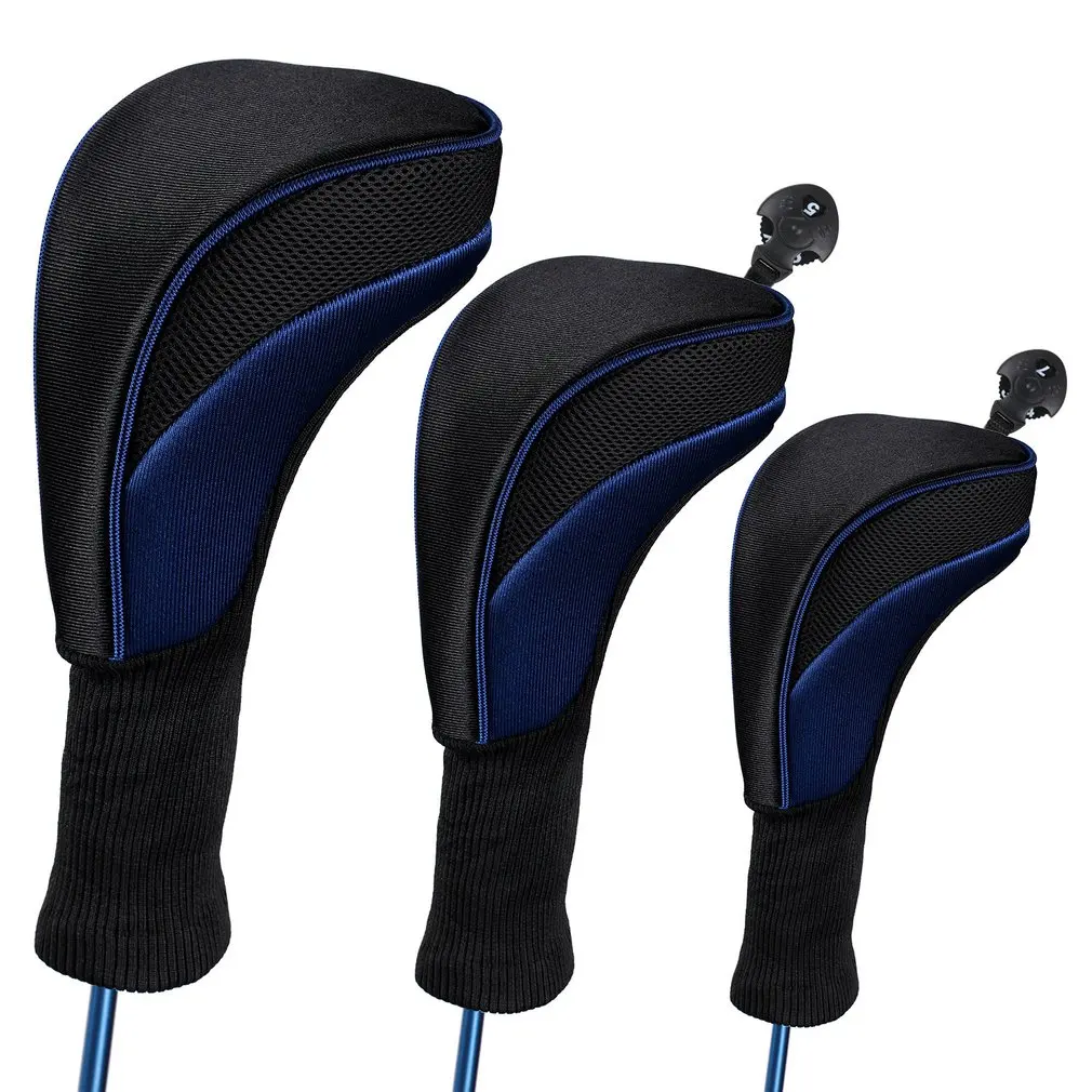 3pcs Golf Club Head Covers Woods  Driver Long Interchangeable 1 3 5 7 Driver Fairway Hybrid Golf Putter Cover Headcovers