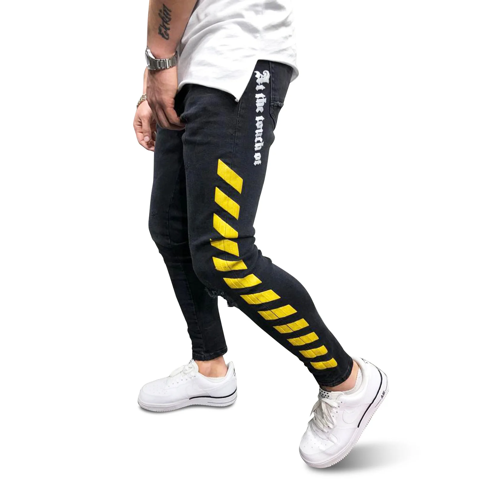 Для Мужчин's полосатые узкие Slim Fit рваные джинсы стрейч брюки|Мужские джинсы| |