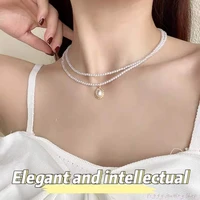 retro double pendant french style elegant fashion simple white imitation pearl ladies necklace pendant gift wedding jewelry