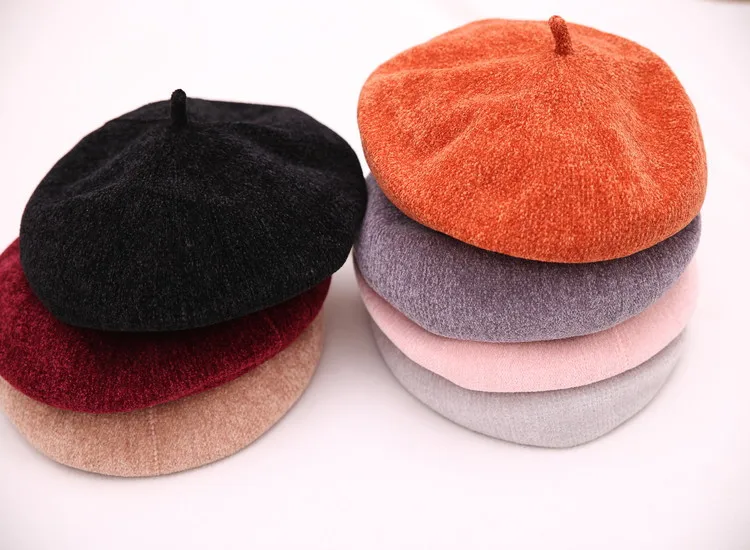

New French Artist Round Beret Caps Autumn Girls Female Casual Cotton chenille Berets Caps Casquette Gorros
