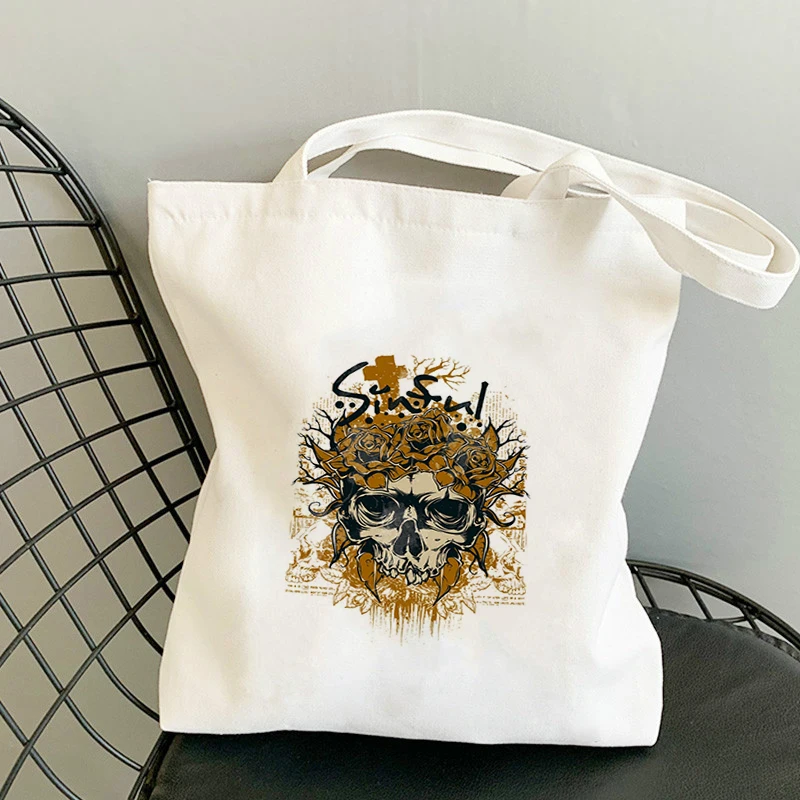 

Skeleton Skull Reusable Bag Folding Shopping Women's Luxury Bags Designer Handbags 2021 Customizable Tote Ladies Canvas Shopper