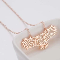 female ins hollowed out owl necklace stainless steel simple origami small animal clavicle chain cross border new necklace