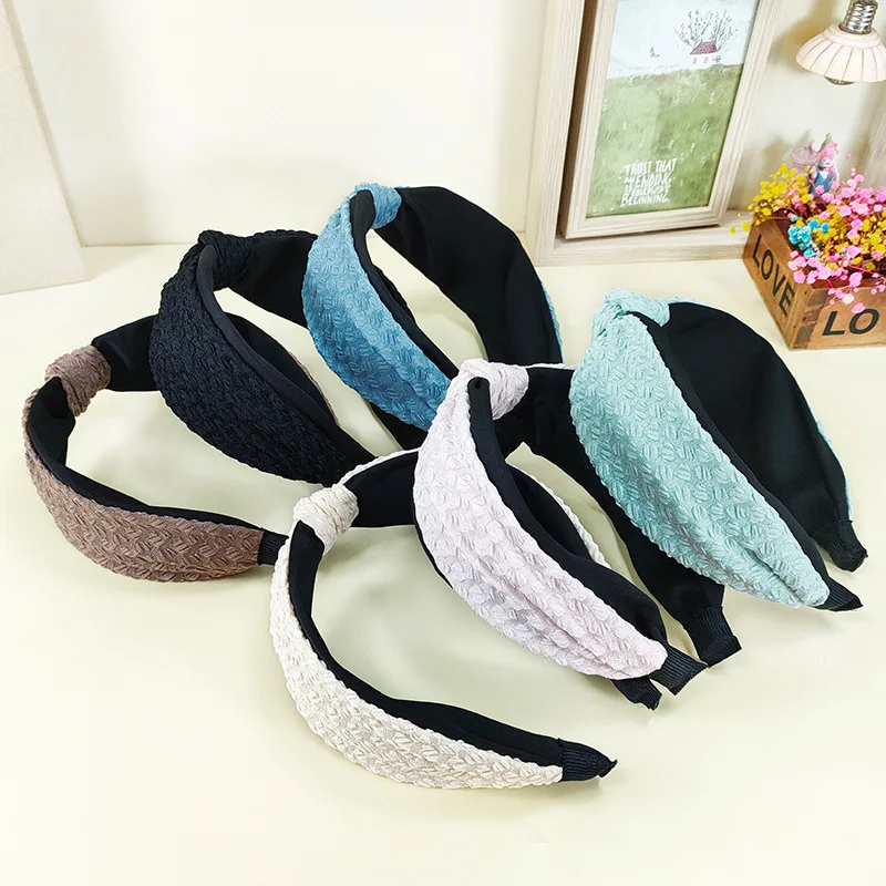 New Solid Color Hair Band Female Fabric Candy Color Bubble Pattern Knotted Hair Bundle Korean Sweet Temperament Headband