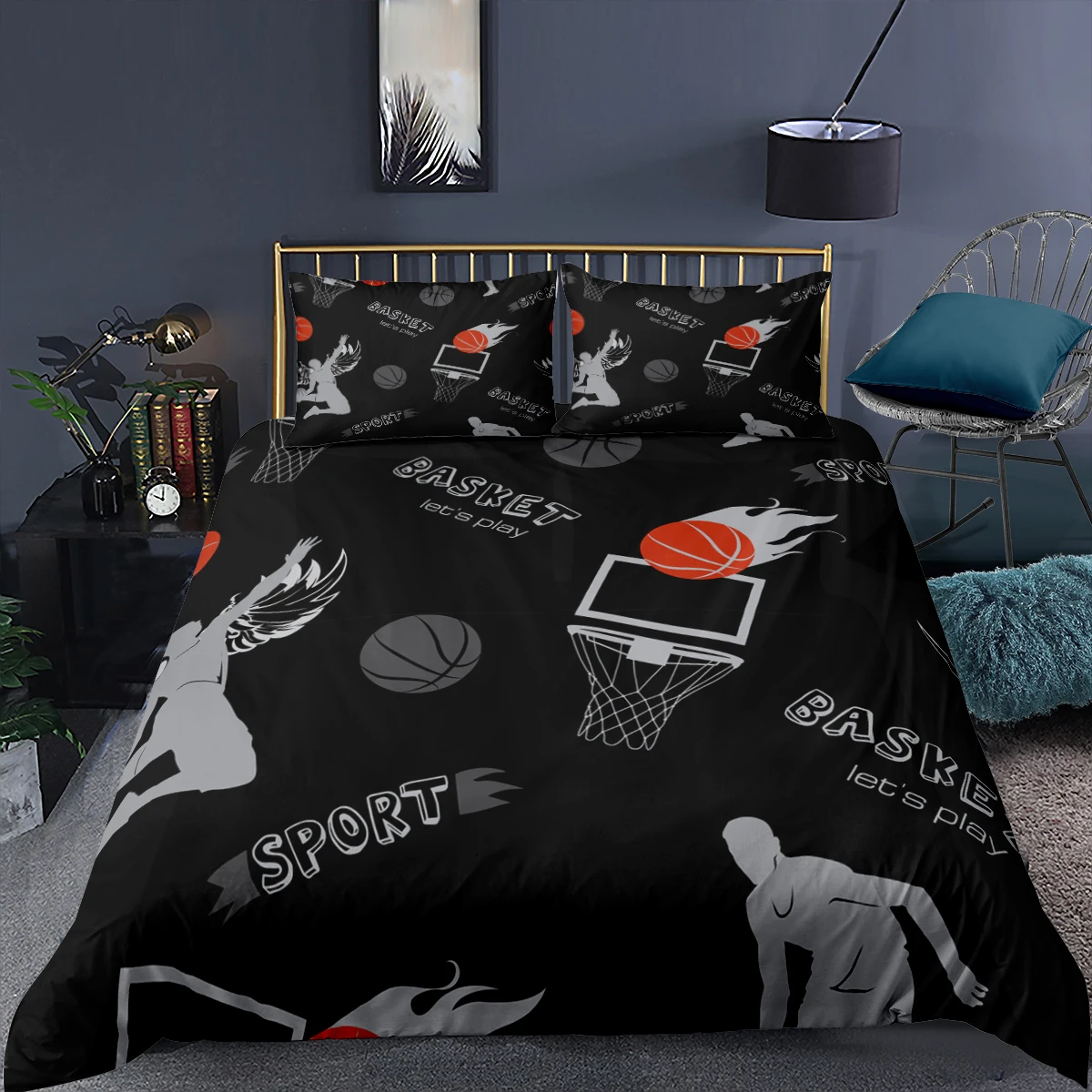 

Basketball Bedding Set Black Boys Cool 3D Print Comforter Luxury Queen King Single Duvet Cover Set Home Textile Decor Modern