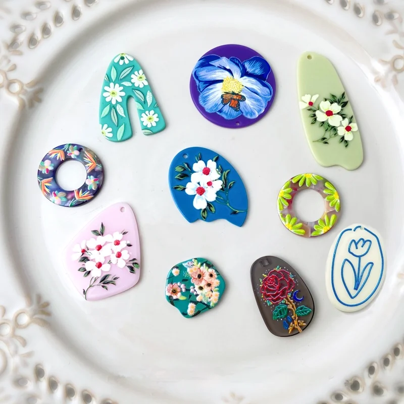 

Spring and Summer Micro-relief Flower Figure Acrylic Jewelry Material Diy Flower Figure Ins Wind Earrings Jewelry Accessories
