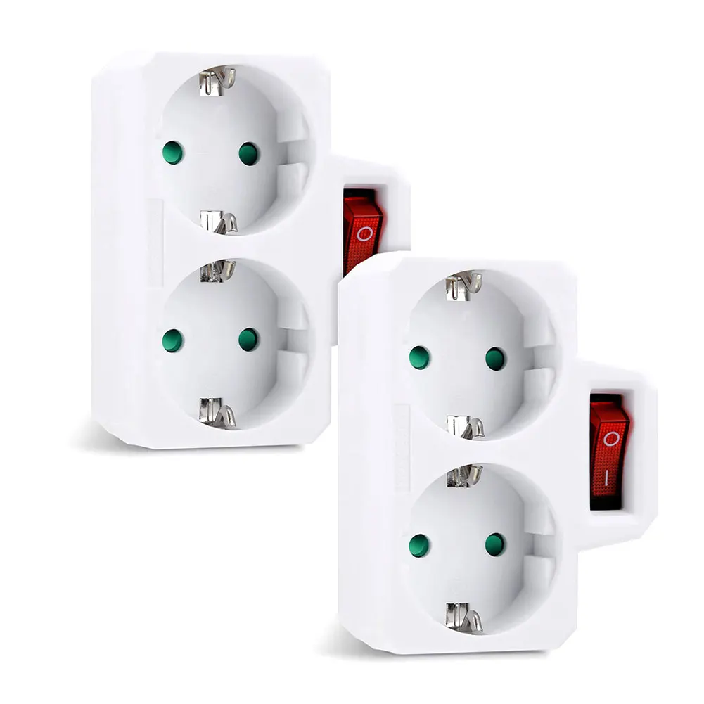 

2PCS Power Strip Adapter Multiple Plug for Socket Double Plug Switch EU to German Plug for German Standard Wall Power Socket