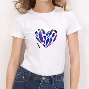 Colorful Feathers Print T Shirt Women 90s Harajuku Summer White Fashion
T-shirt Graphic Cute Tshirt Korean Style Top Tees Female
