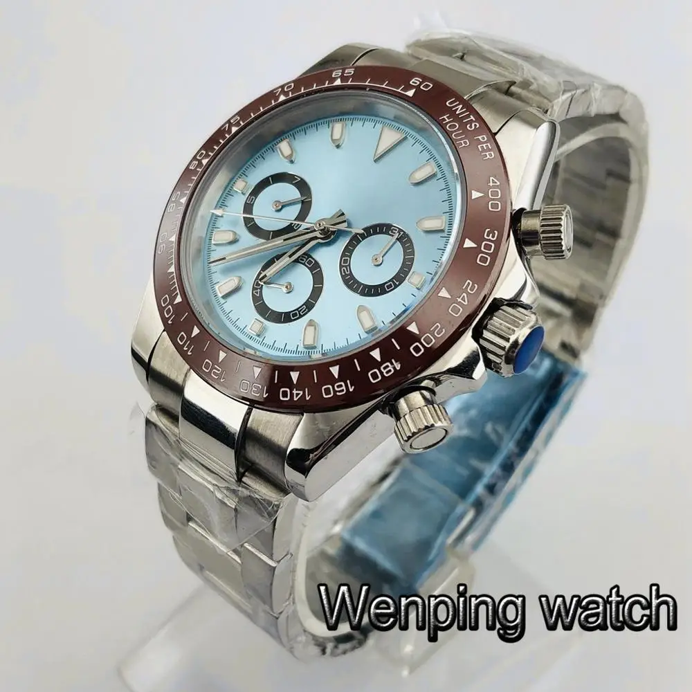

Bliger 39mm sapphire glass silver case blue dial ceramic bezel luminous automatic mens mechanical multifunction watch