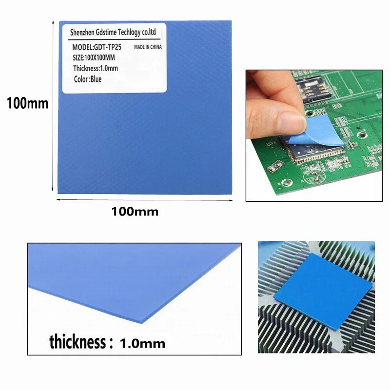 Gdstime 8 шт. ThermalPad 100x100 мм 0,5 мм 1 мм 1,5 мм 2 мм 2,5 мм 3 мм 4 мм 5 мм толщина cpu теплоотвод охлаждающий Проводящий Белый/синий коврик