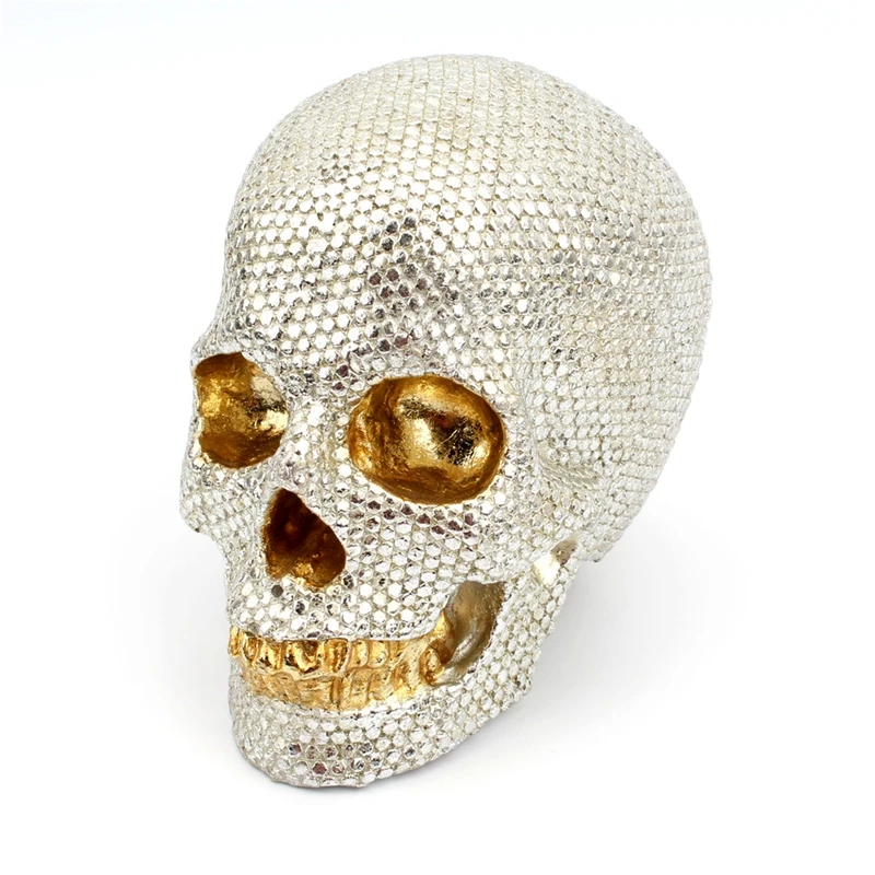 Sequins Skull Statues Silver Shiny Head Skeleton Figurines Desk Living Room Decoration Modern Home Decor Ornament Art Crafts | Дом и сад