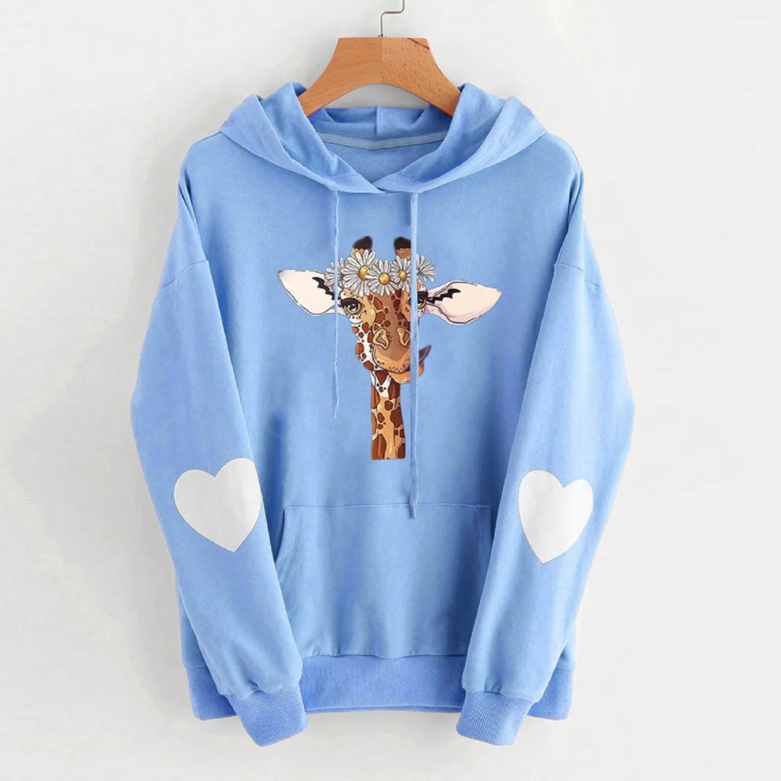 

FREE OSTRICH Korean Style Hoodies Sweet Warm Soft Hooded Long Sleeve Daisy Pocket Hoodie Sweatshirt Jumper Female Pullover Top
