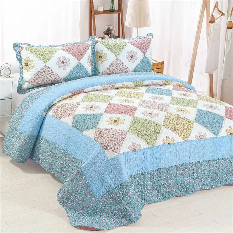 3PC Home Bedding Cotton Quilt Bedspread Set for All Season Tatami Sheet Duvet Quilted Blanket Coverlet Cubrecam Bed Cover Colcha