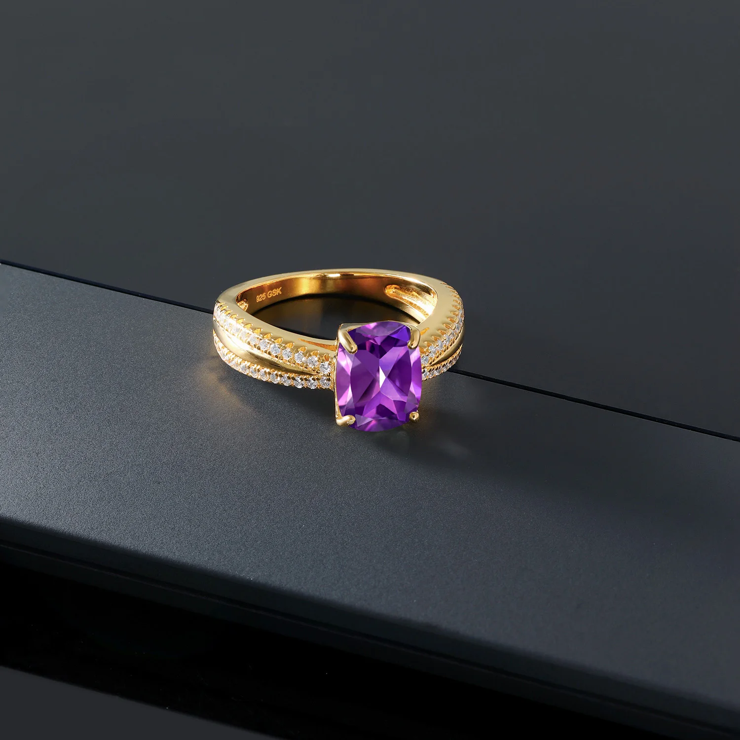 GemStoneKing 2 58 Ct подушка натуральный Фиолетовый аметист ювелирные изделия 18K желтое