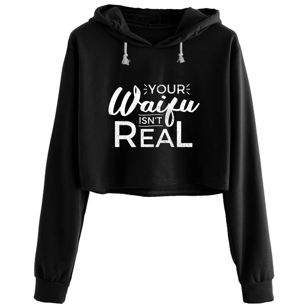

Waifu Anime Meme Crop Hoodies Women Anime Emo Aesthetic Kpop Pullover For Girls