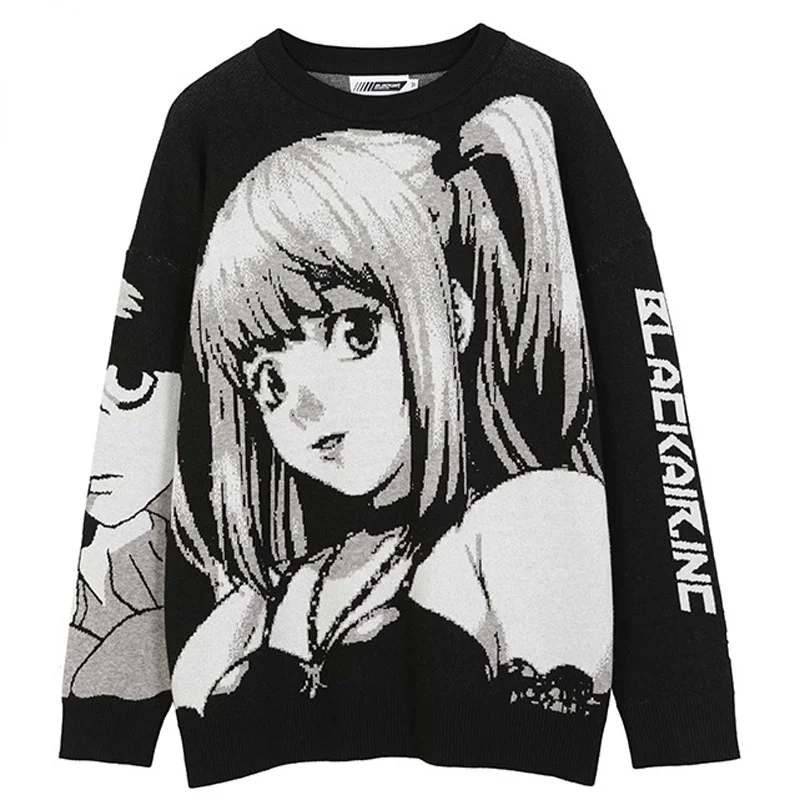 

Oversize Mens Sweaters Pullovers Streetwear Japanese Anime Girl Cotton Knitted Loose Streetwear Hip Hop Casual Woman Sweaters