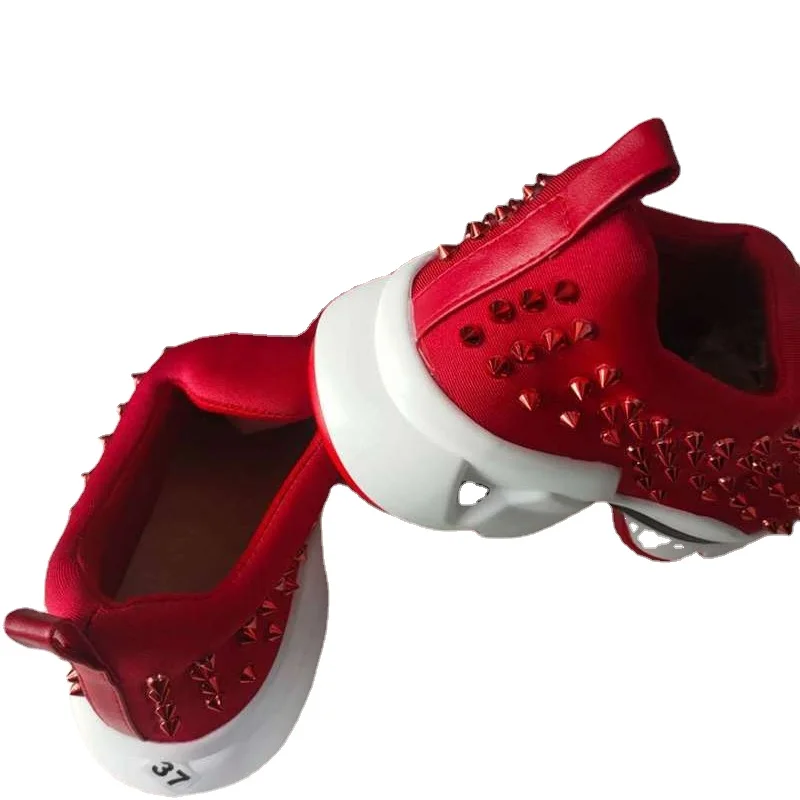 

NEW Women Spike Stud Leather Casual Shoes Rivets Sneaker Slide on Increase Female Shoes Big Size 35-43 Footwear Zapatillas Mujer