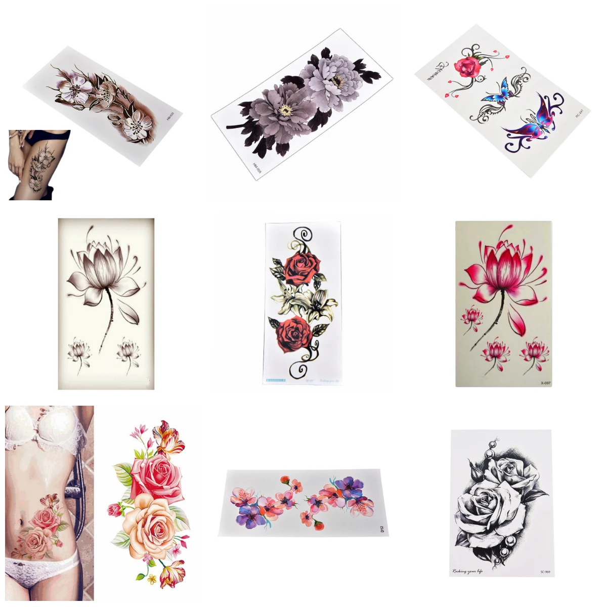 Наклейка с цветами поддельные для женщин и мужчин сделай сам хна боди Арта тату