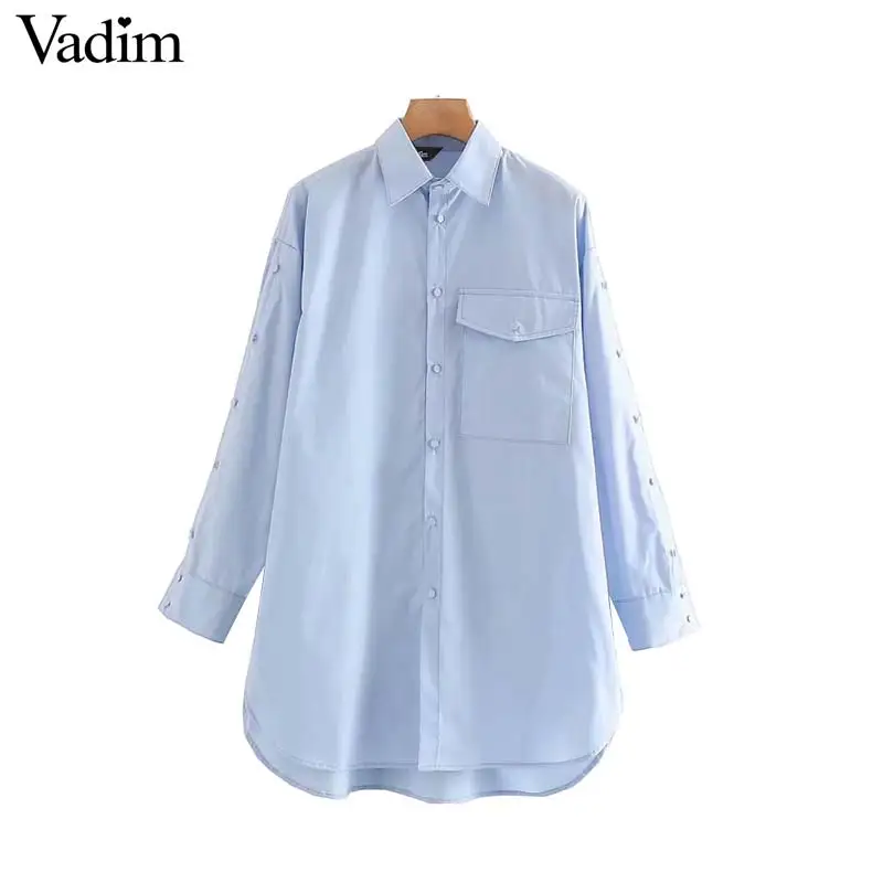 Vadim женские модные свободные длинные блузки с карманами длинным рукавом на