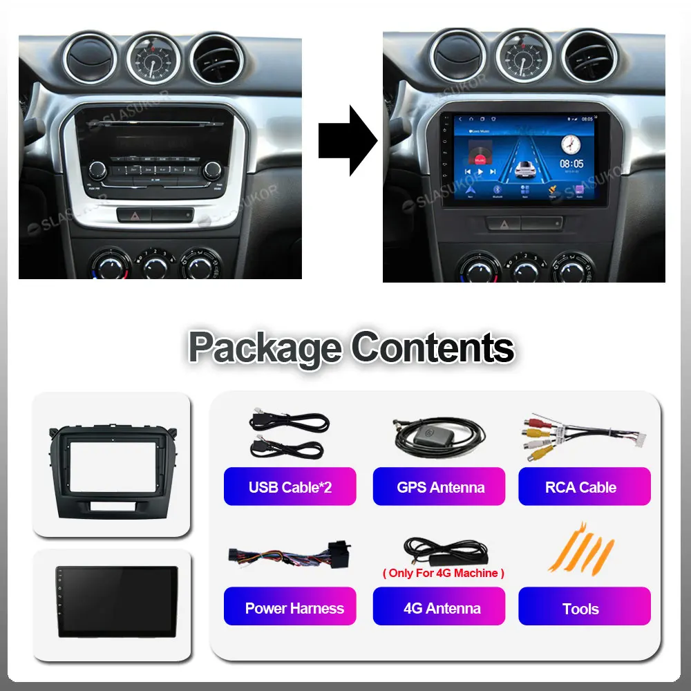 For Suzuki Vitara 2015 2016 2017 2018 2019 Android 10 Multimedia RDS IPS Video Car Radio Navigation Player GPS No 2din DVD | Автомобили и