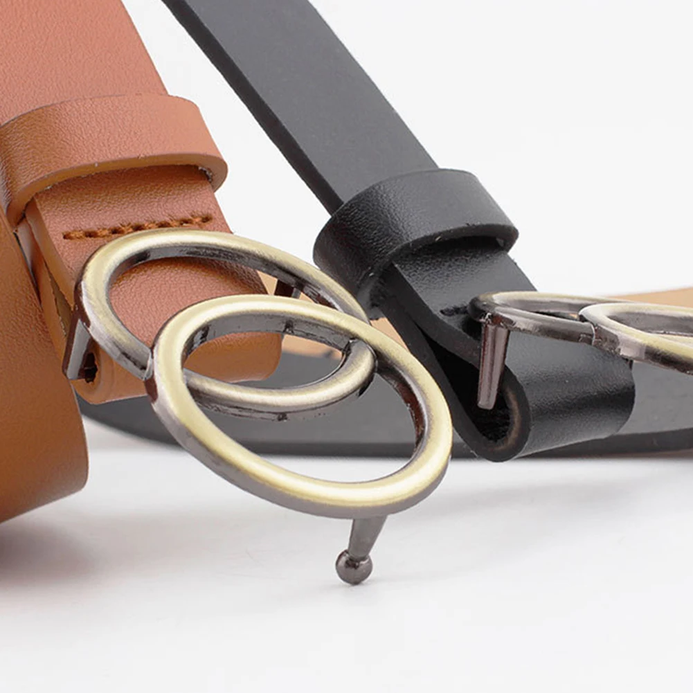 

Fashion Women Faux Leather Double Round Buckle Adjustable Belts Waist Belt for Jeans Dress Casual Waistbands 108CM