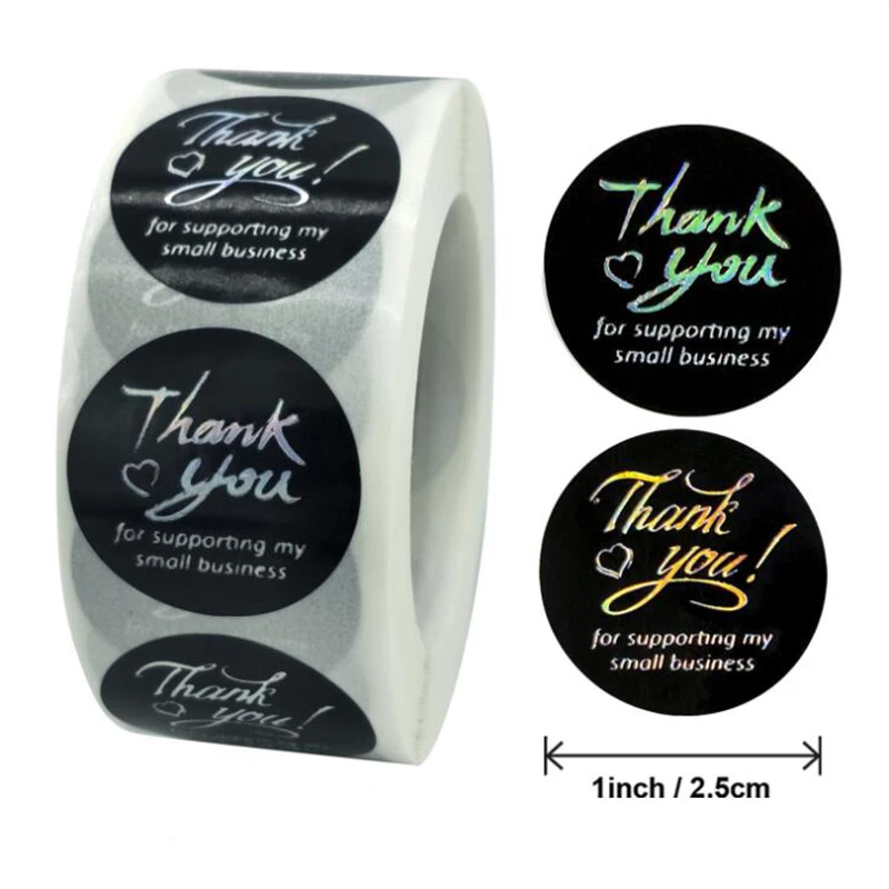 

Silver Adhesive Labels Thank You Stickers Flake Seal Small Business Black Scrapbook Stationery Supply for Kids 100PCS