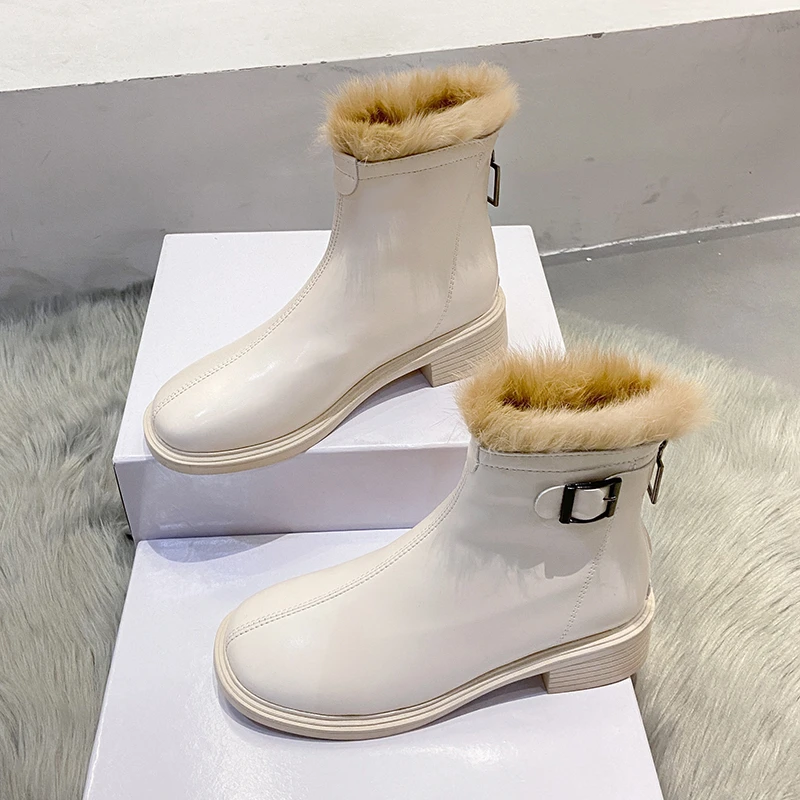 

Женские ботинки из хлопка, новинка 2021, сохраняющие тепло женские зимние ботинки, повседневные ботинки, женские модные ботильоны с плюшевой ...