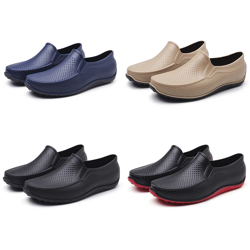 

Men's Low Top Waterproof Antiskid Water Shoes Shallow Mouth Plastic Beige Rain Boots Kitchen Rubber Car Washing Shoe Rubber Boot