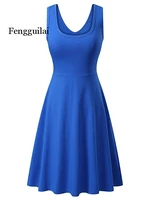 ladies spring and summer explosion models round neck sleeveless big swing solid color sexy dress