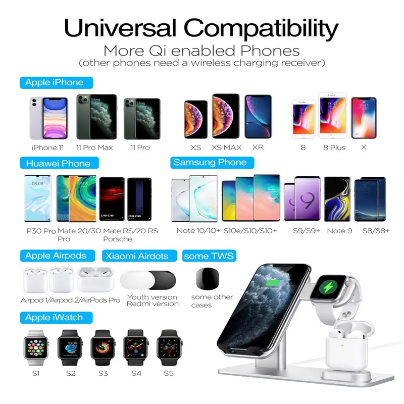 15 Вт быстрая Беспроводная зарядная док станция для samsung IPhone Qi подставка Apple Watch