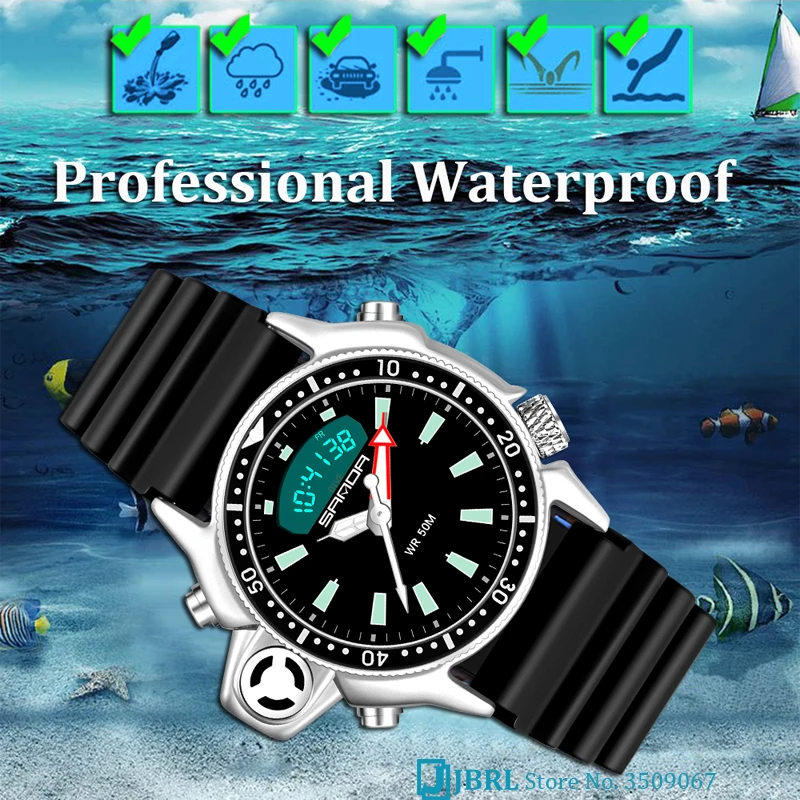 

New Digital Watch Men Sport Watches Electronic LED Male Wrist Watch For Men Clock Waterproof Wristwatch SANDA Brand Hours #3008