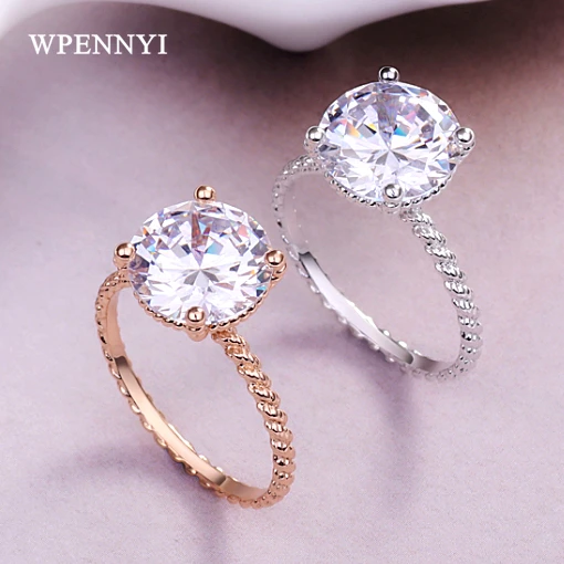 Розовое золотистого цвета прозрачный круглый кубический цирконий 10 мм 3.5ct Сердца