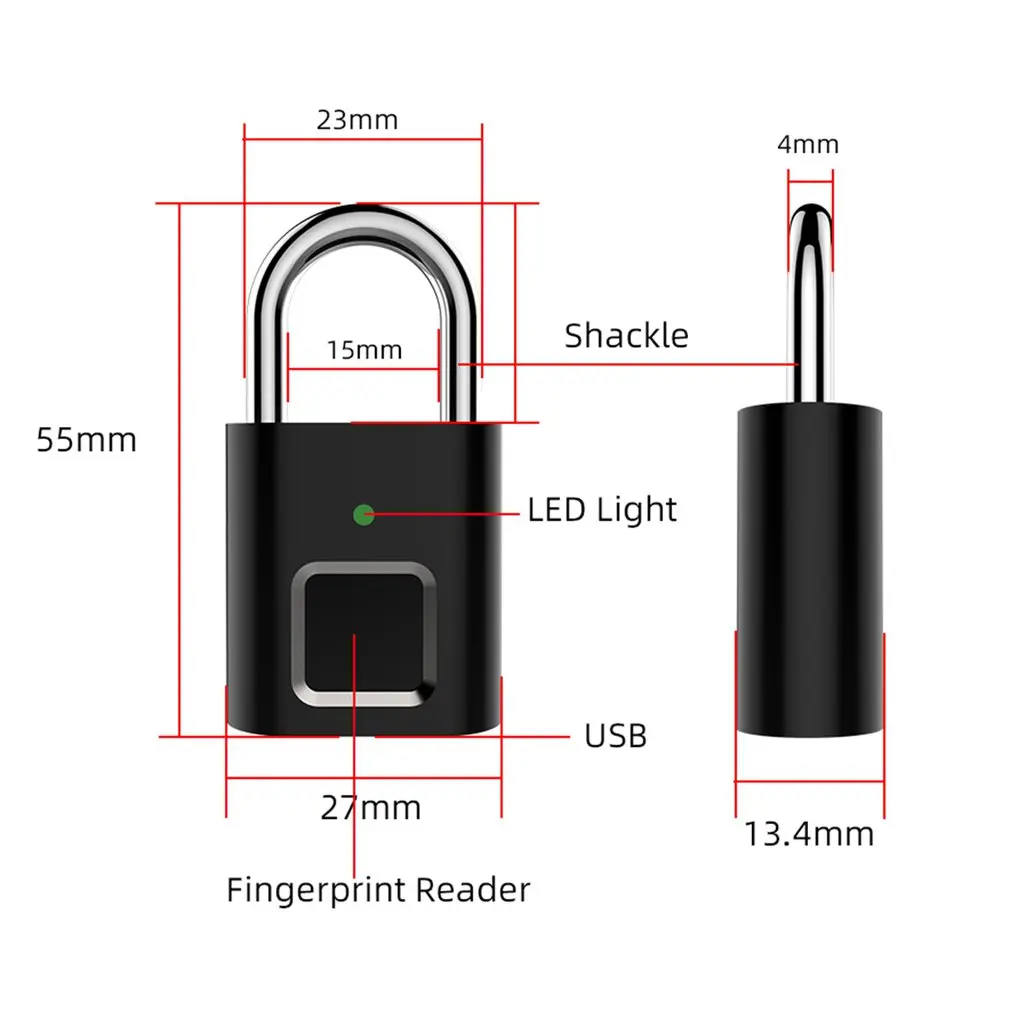 

Security Door Lock Smart Keyless USB Rechargeable Fingerprint Padlock for Locker Intelligent Home Zinc Alloy LESHP