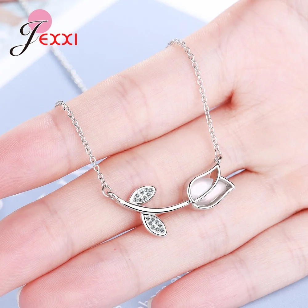 

Beautiful Rose Shape Charm Necklace For Women Genuine 925 Sterling Silver Latest Collar Luxury Brand Fashion Jewelry New Mode