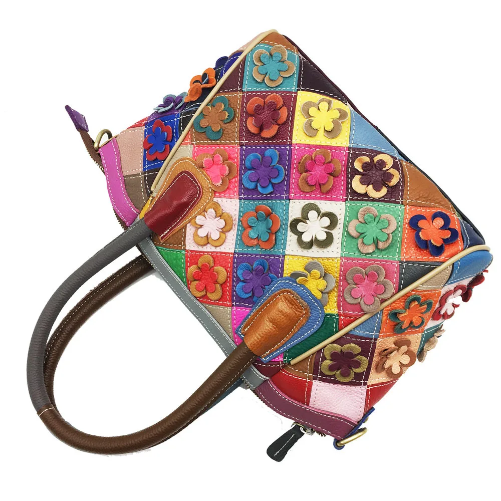 

Handmade Women Hobos Totes Top-handle Handbag Genuine Cowhide Leather Floral Ladies Crossbody Shoulder Bag Luxury Style Design