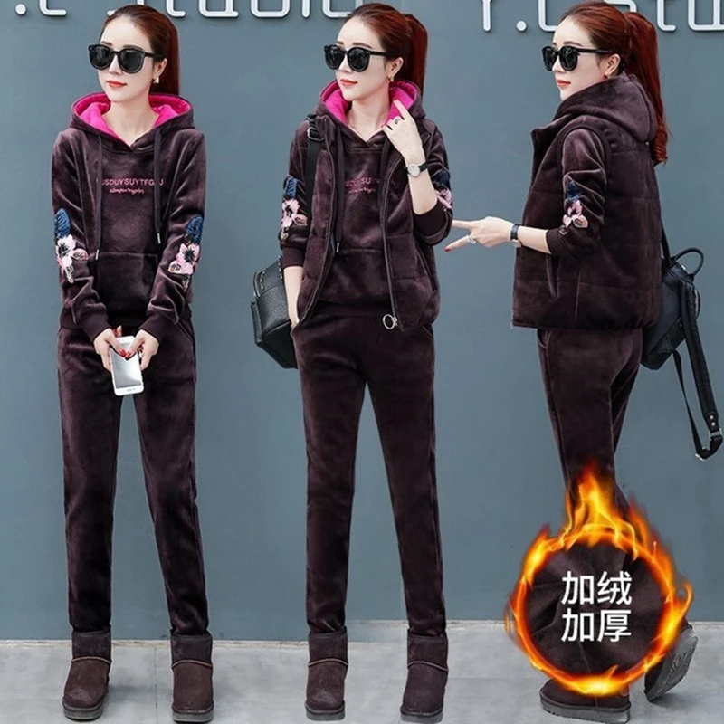 4XL женский костюм спортивный зимний комплект из 3 предметов Толстовка + жилет