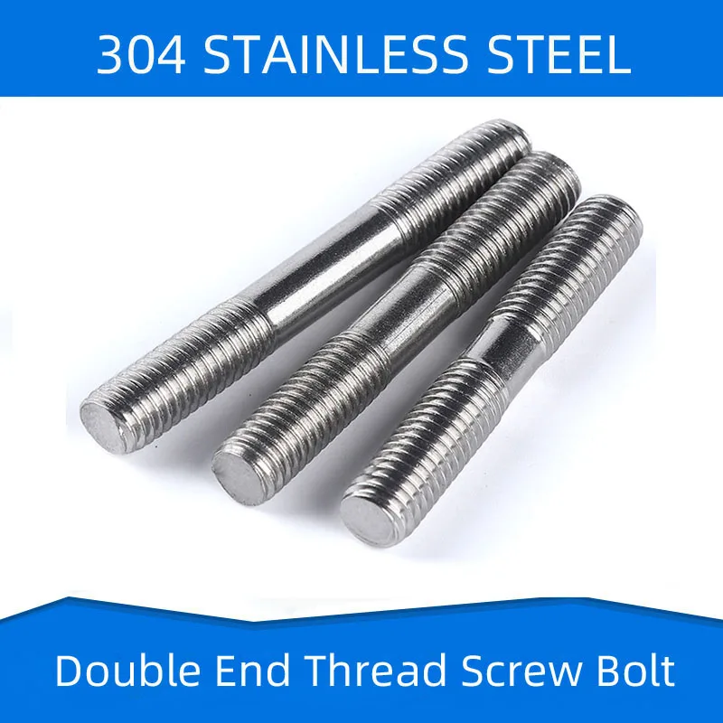 

304 Stainless Steel Two Head Screw Bolt Dound End Screws Rod Thenthening Fastening Stick M6 M8 M10