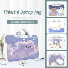 DIY Cartoon Laptop Bag Computer Case PU Laptop Shoulder Hand Bag Waterproof 13.3 14 15.6 17.3 inch for Macbook/HP/Lenovo/ Acer