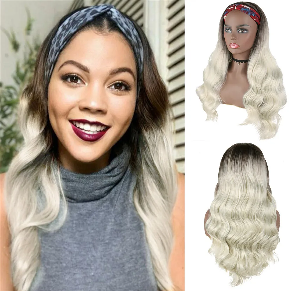 Women Brown Long Wavy Synthetic Wig Headband Hair Wig For Women Daily Party Cosplay Use Heat Resistant Fiber Nature Looking Wig