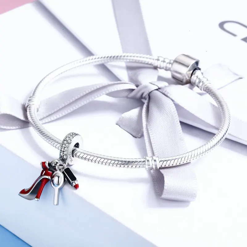 CodeMonkey настоящие 925 Серебряные шармы, подходят к оригинальному браслету, красные бусины на высоком каблуке, сделай сам, ювелирные изделия для женщин CMC457