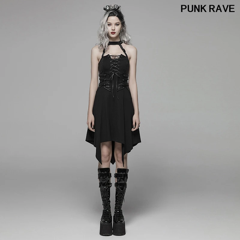 Эластичное платье в стиле панк с асимметричным подолом облегающее пикантное